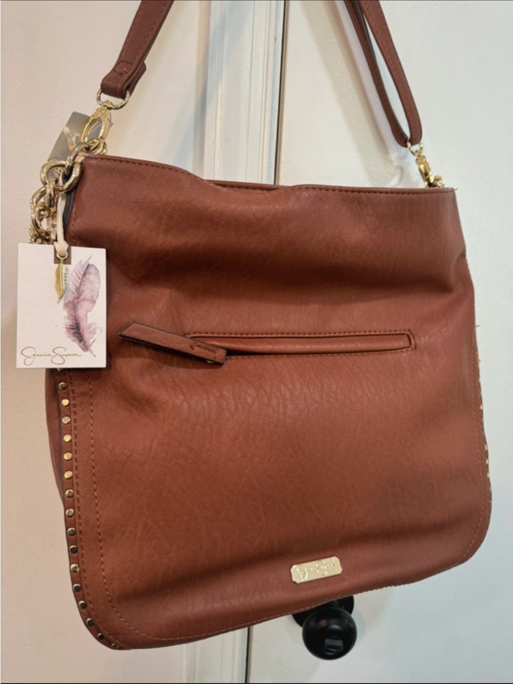 Jessica Simpson Chestnut Brown Shoulder Bag with Gold Accents